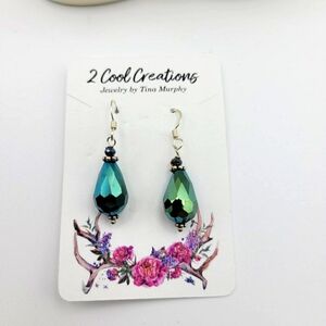 Iridescent Green Blue Teardrop Earrings